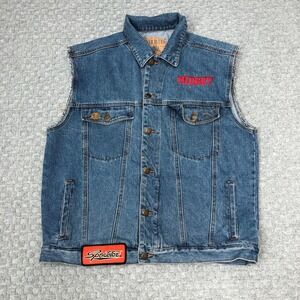 VTG River Blues Denim Vest Mens Medium Harley Davidson Biker Motorcycle 90s Day